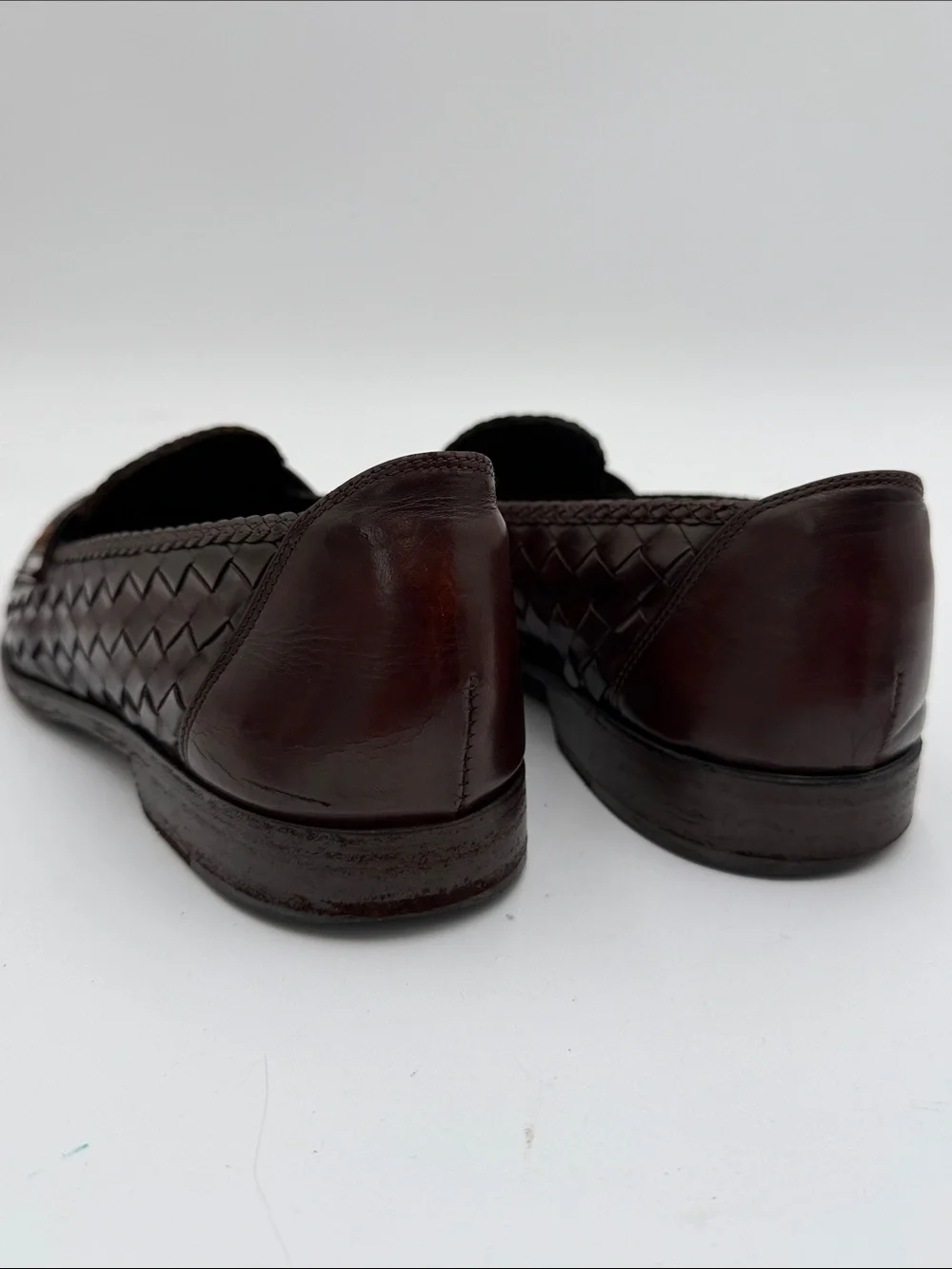 BRAGANO COLE HAAN sz8.5W Brown Woven Moc Toe Penny Loafer